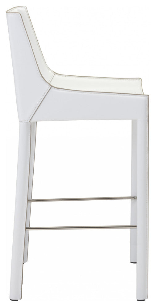 Set of Two White Leather Bar Chairs
