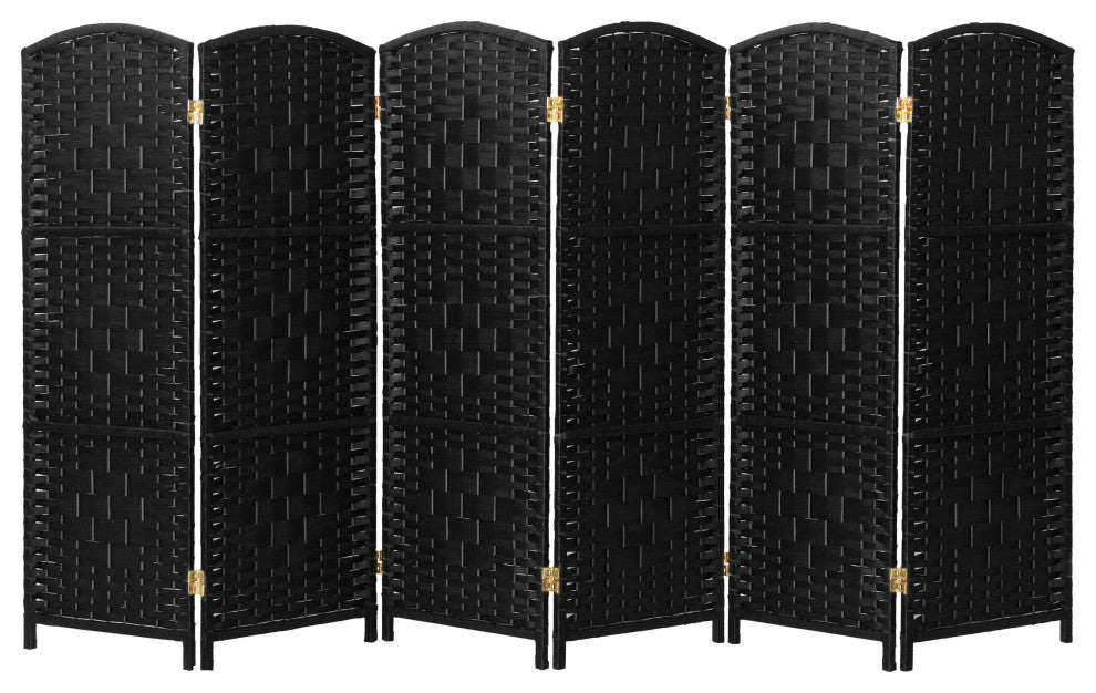 4 ft. Short Diamond Weave Fiber Room Divider Black 6 Panel