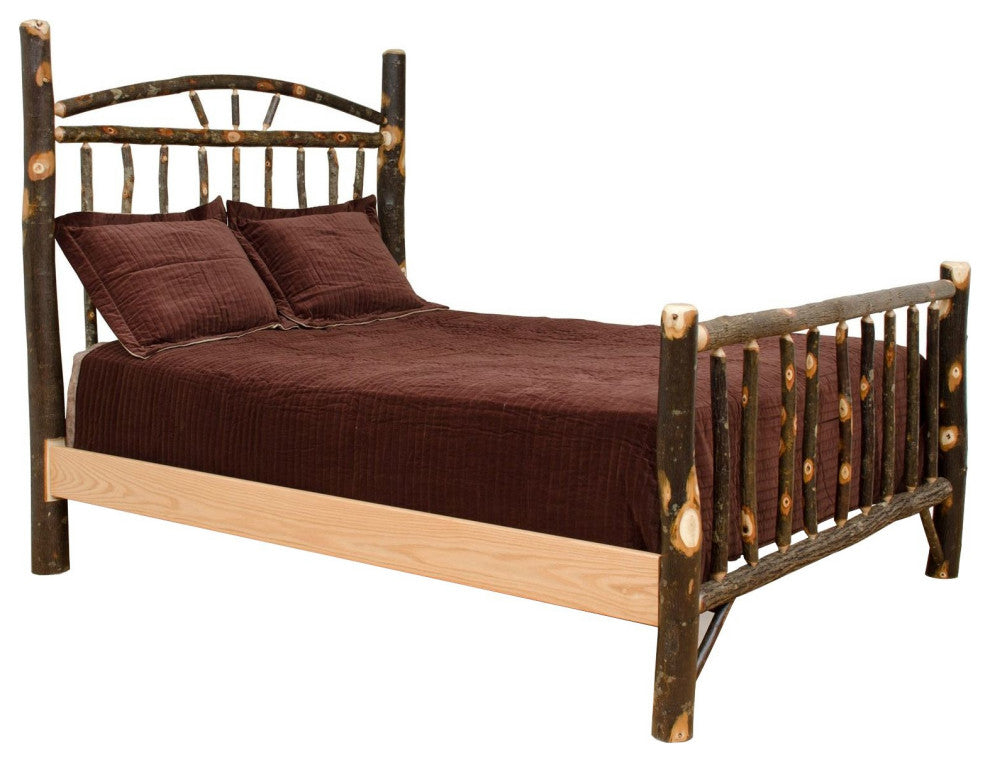 Hickory Log Wagon Wheel Bed, Hickory & Oak, Twin