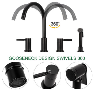 Two-Handles Copper Widespread Kitchen Faucet With Side Sprayer, Matte Black