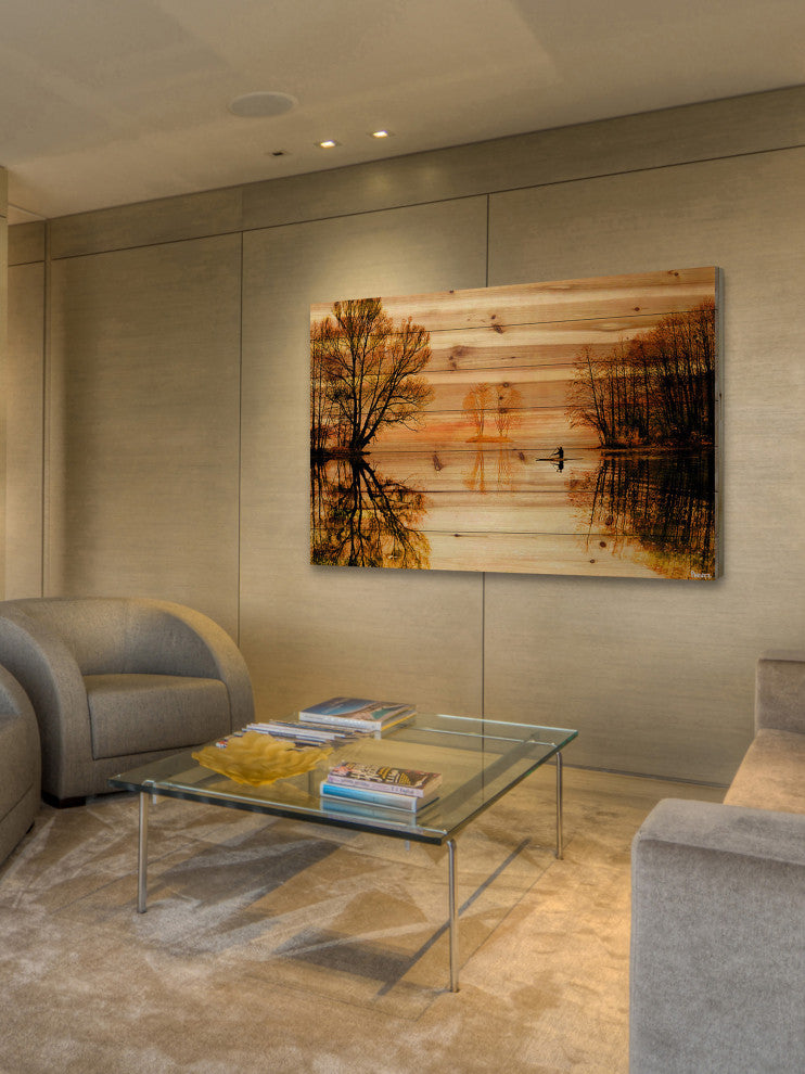 "Glass Lake" Print on Natural Pine Wood, 45"x30"