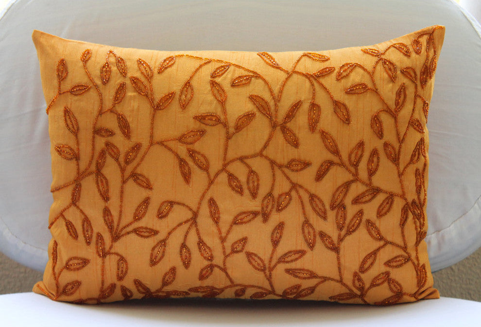 Floral Orange Standard Pillow Shams, Art Silk 20x26 Standard Pillow Sham, Juicy