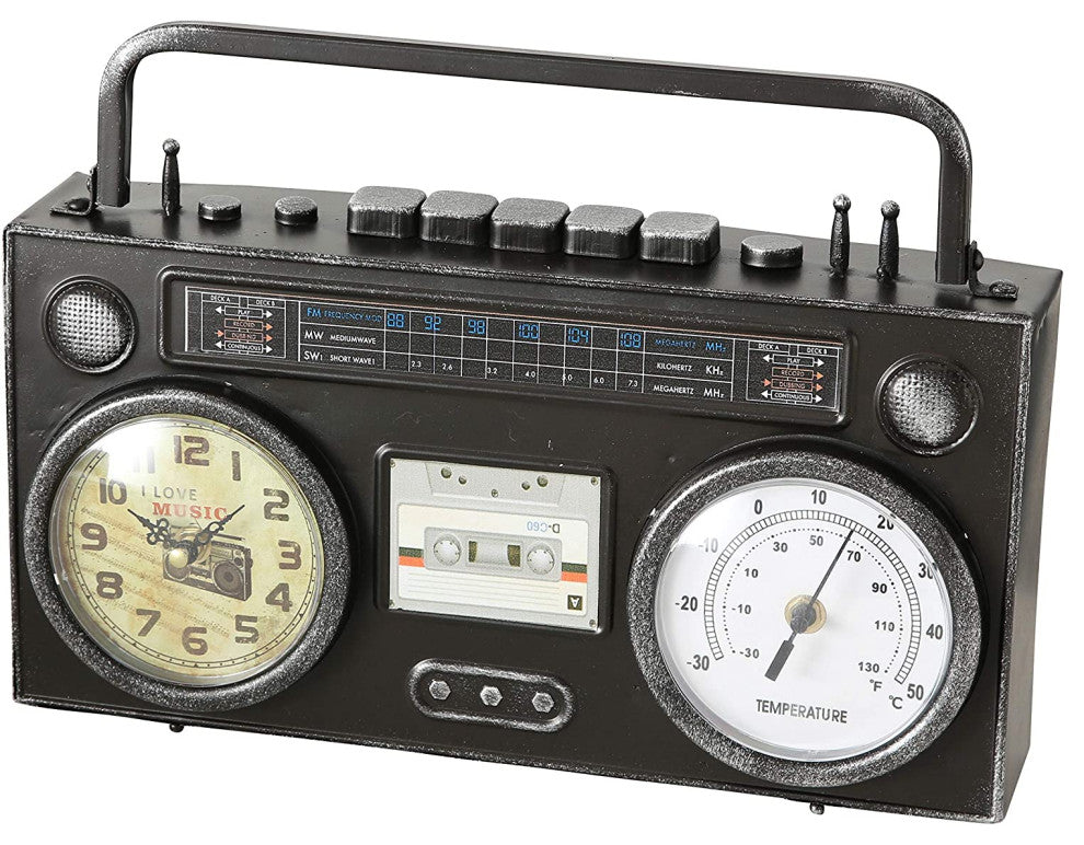 Boom-Box Clock With Thermometer, 13.75 Inches