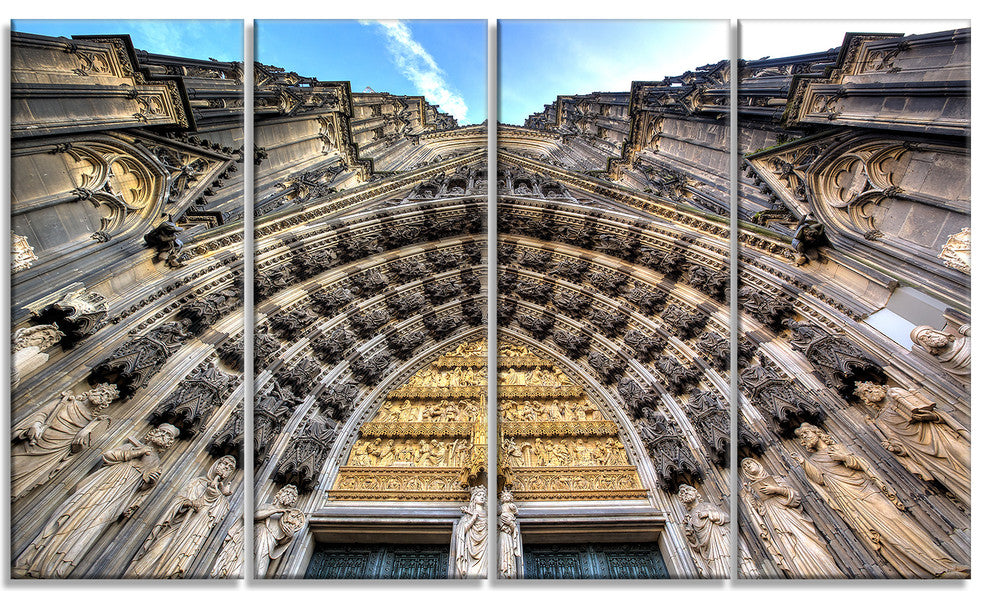 Facade of the Dom Church in City, Cityscape Canvas Print, 48"x28", 4 Panels