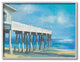 Beach Boardwalk Ocean Blue Landscape Painting, 16"x20", Gray Frame