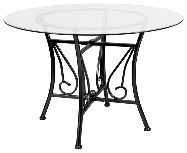 Princeton 45" Round Glass Dining Table With Black Metal Frame