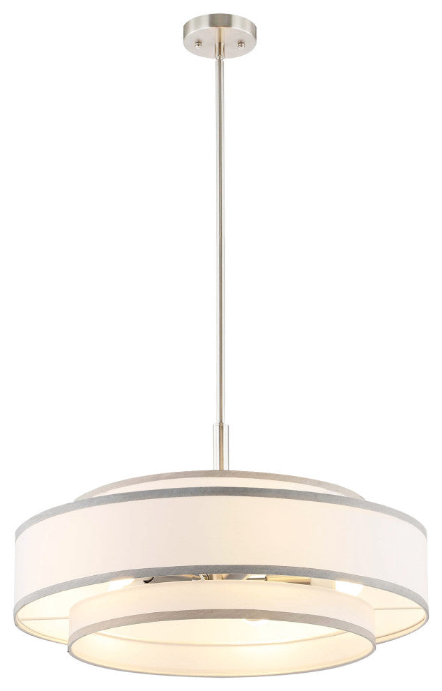 5-Light Dimmable Drum Chandelier with Double Shades, Nickel