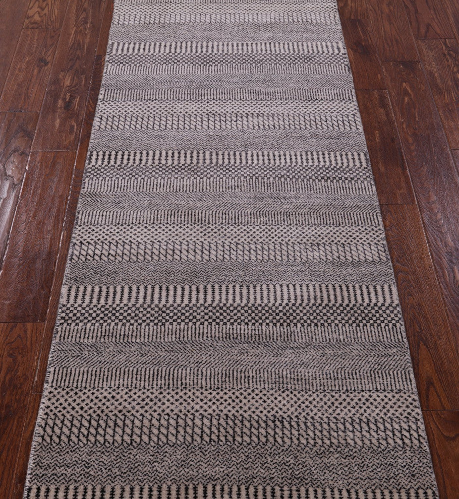 2' 5" X 12' 1" Hand Knotted Savannah Grass Wool and Silk Runner Rug Q11970