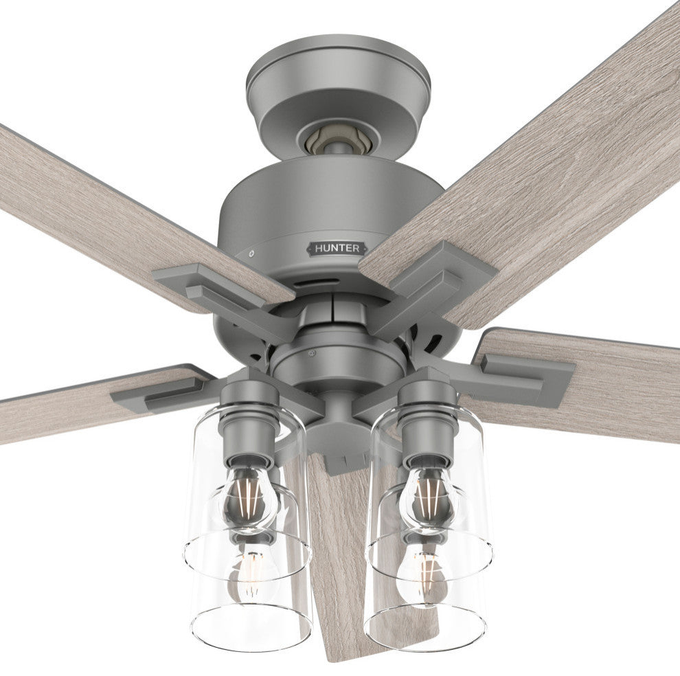 Hunter 52" WiFi Techne Ceiling Fan, LED Kit, Remote, Matte Silver