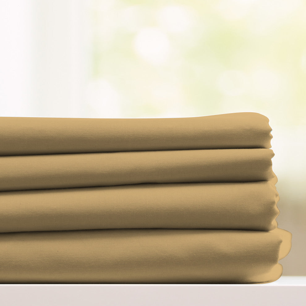 Egyptian Cotton Feel Coolest Soft, 4-Piece Sheet Deep Pockets, Gold, Queen