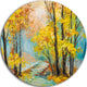 Yellow Falling Forest, Landscape Large Disc Metal Wall Art, 23"