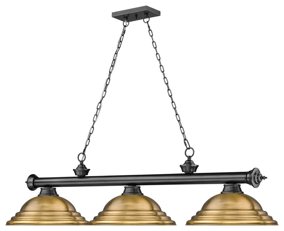 Zlite 2306-3BP-SRB 3-Light Billiard, Rubbed Brass