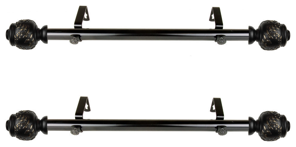 Frond 1" Diameter Side Curtain Rod 12-20" Long, Set of 2, Black
