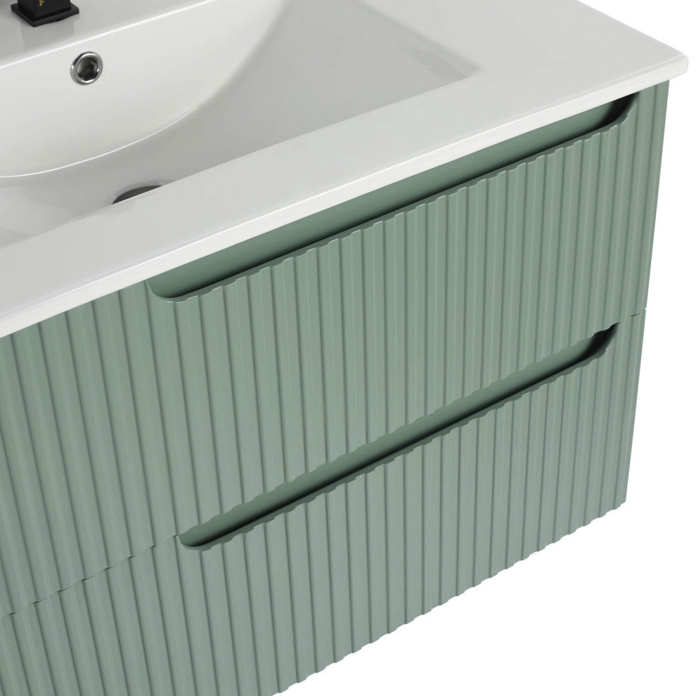 Citiscape Bath Vanity, Textured Drawer Fronts Sink Included, Mint Green, 30"