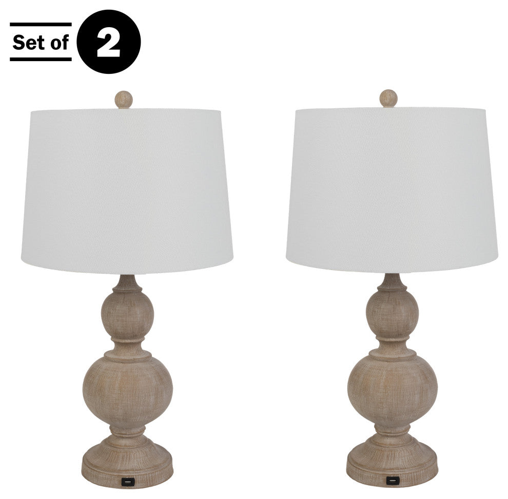 Set of 2 Table Lamps With USB Charging Ports and LED Bulbs Included