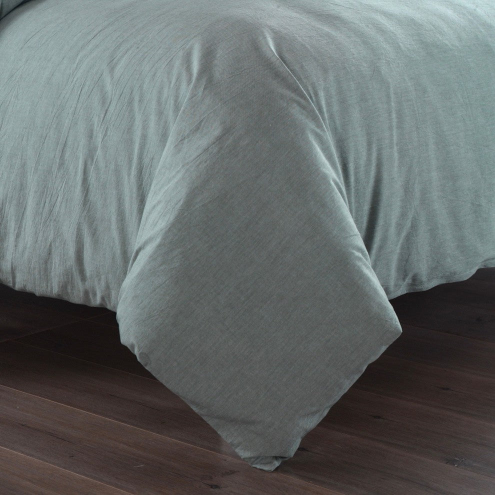 Messy Bed Washed Cotton Duvet Cover and Sham Set, Green, King
