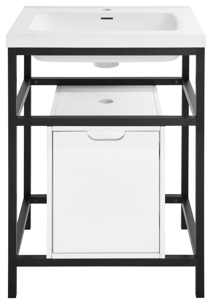 Ivy 24" Freestanding Bathroom Vanity in Glossy White with Matte Black Frame