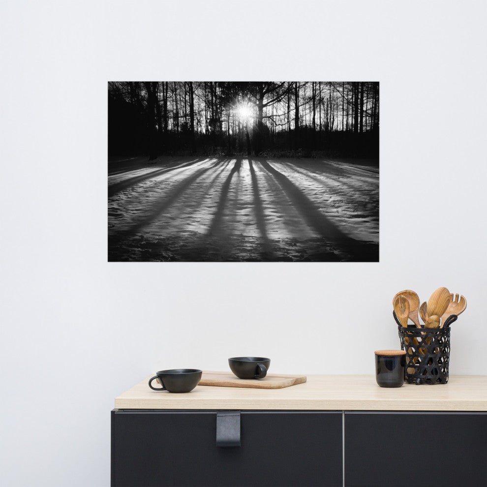 Country Wall Art: Winter Shadows Black & White Landscape Unframed Print, 24" X 36"