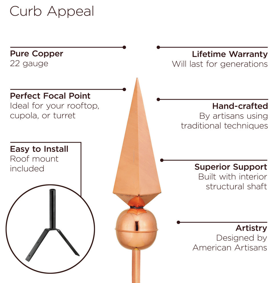 Lancelot Polished Copper Rooftop Finial