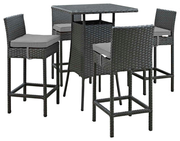 Sojourn 5 Piece Outdoor Patio Sunbrella Pub Set, Canvas Gray