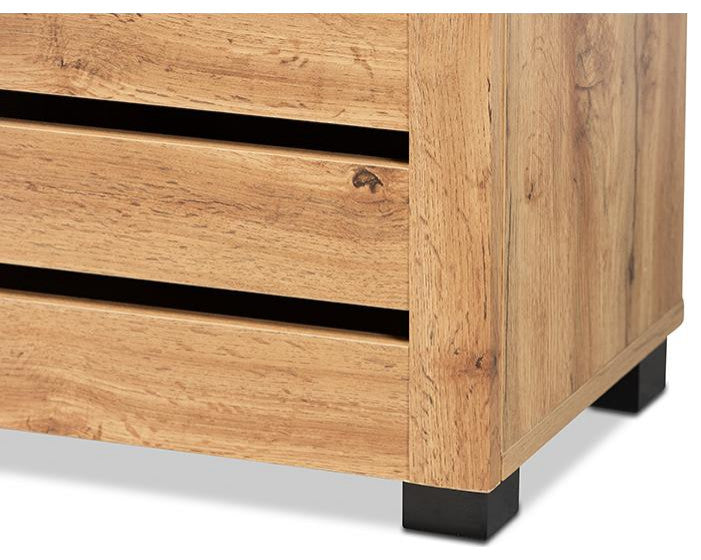 Oak Brown Finished Wood 2-Door Shoe Storage Cabinet