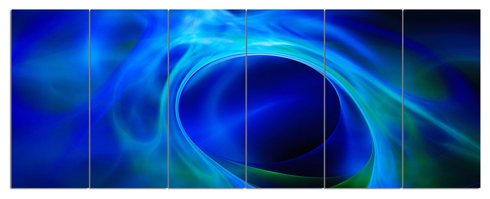 Circled Blue Psychedelic Texture, Abstract Art on Canvas, 70"x28", 6 Panels