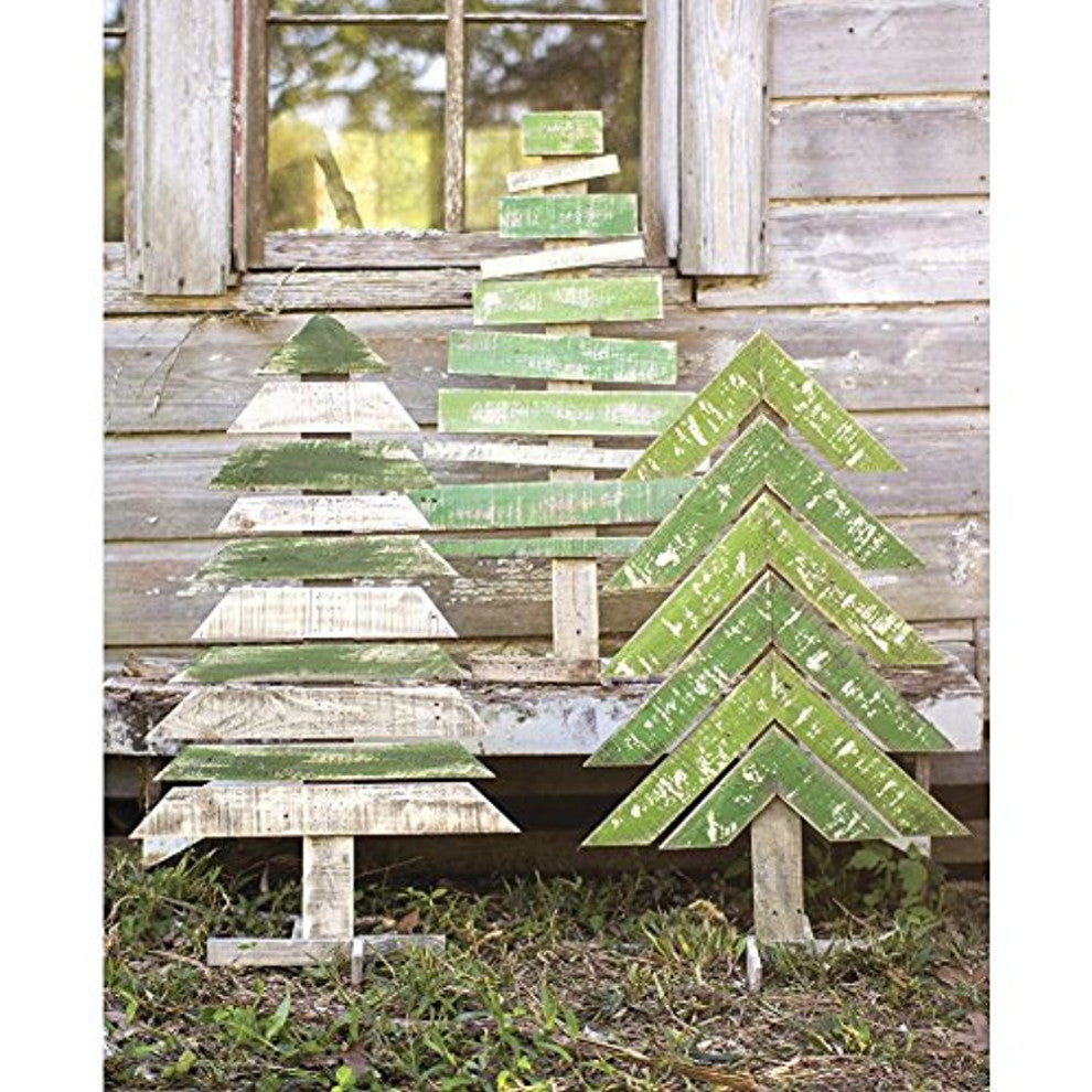Set of 3 Recycled Wood Trees with Stands
