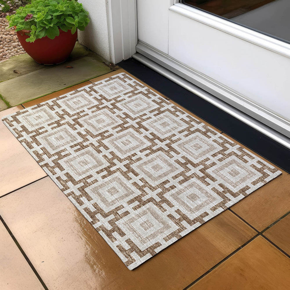 Indoor/Outdoor Marlo MO1 Taupe Machine Washable 1'8" x 2'6" Rug