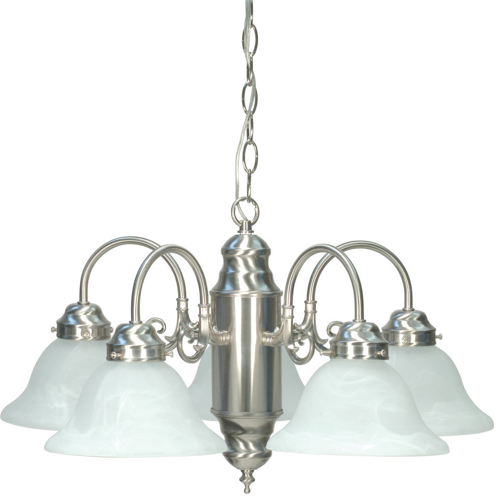 5 Light Chandelier Brushed Nickel and Alabaster Glass