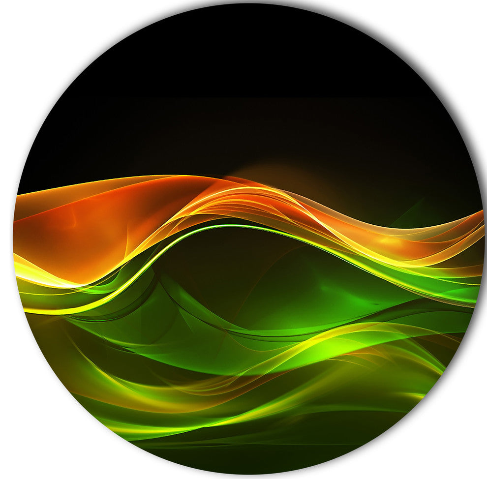 Abstract Green Yellow In Black, Abstract Large Disc Metal Wall Art, 23"