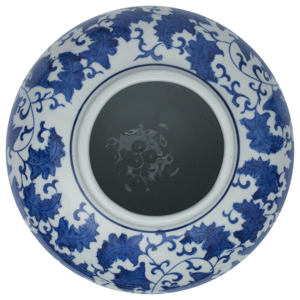 10" Floral Blue and White Porcelain Ginger Jar