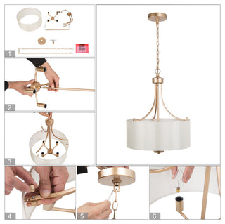 Modern Gold Frame Chandelier, Cream Drum Chandelier 4 Light