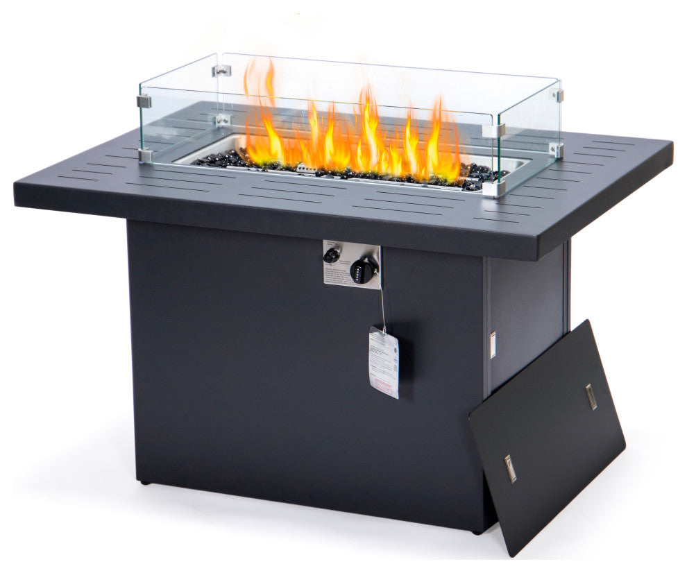 LeisureMod Chelsea Patio Modern Black Aluminum Propane Fire Pit Table Black