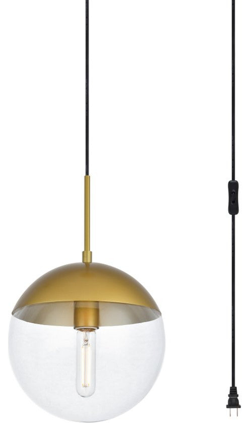 Elsa 1-Light Brass Plug-In Pendant With Clear Glass
