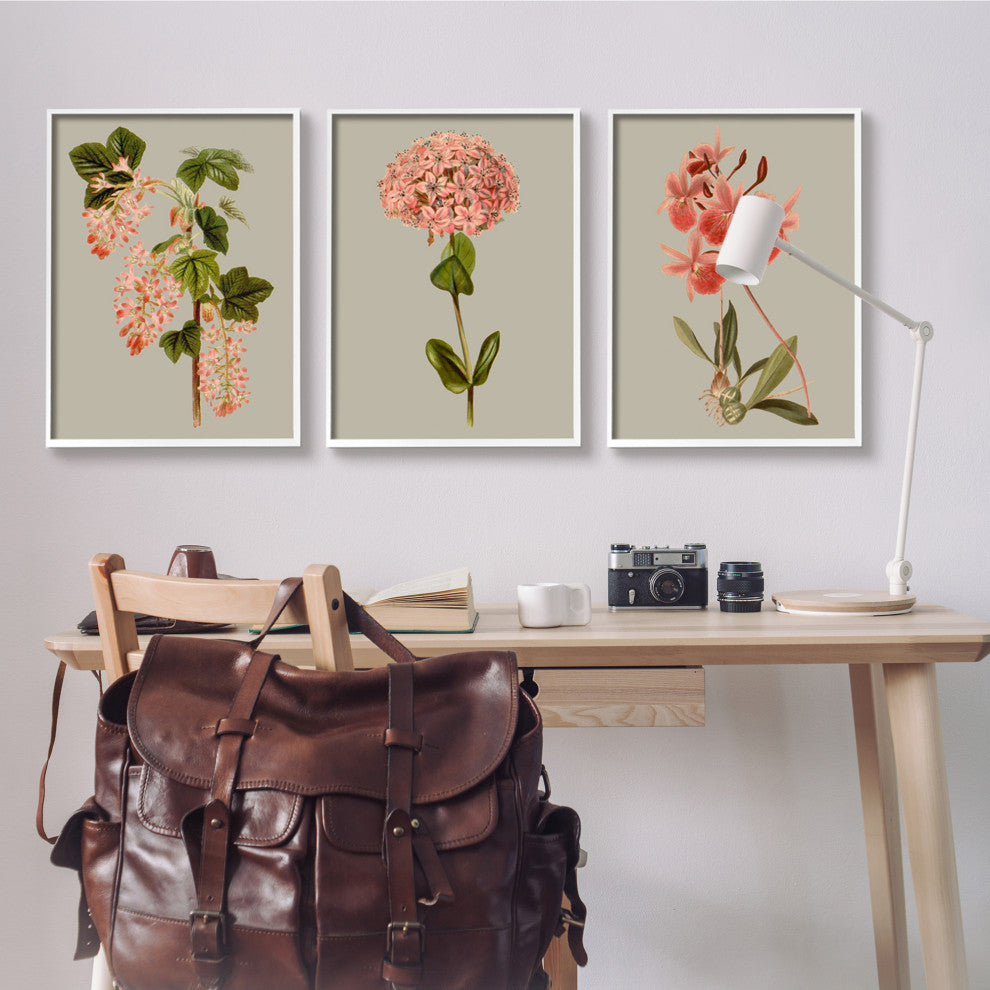 Vintage Pink Floral Clusters Spring Lilac Illustrations,3pc, each 24 x 30