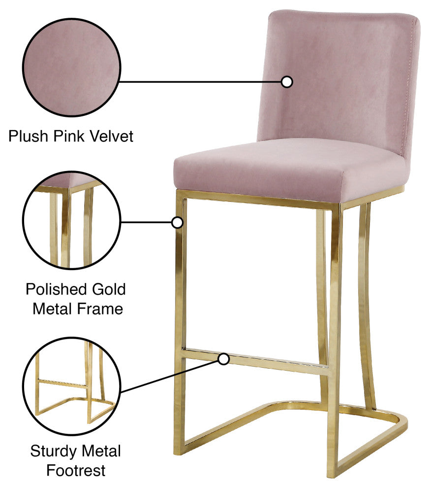Heidi Upholstered Counter Stool, Pink, Gold, Velvet