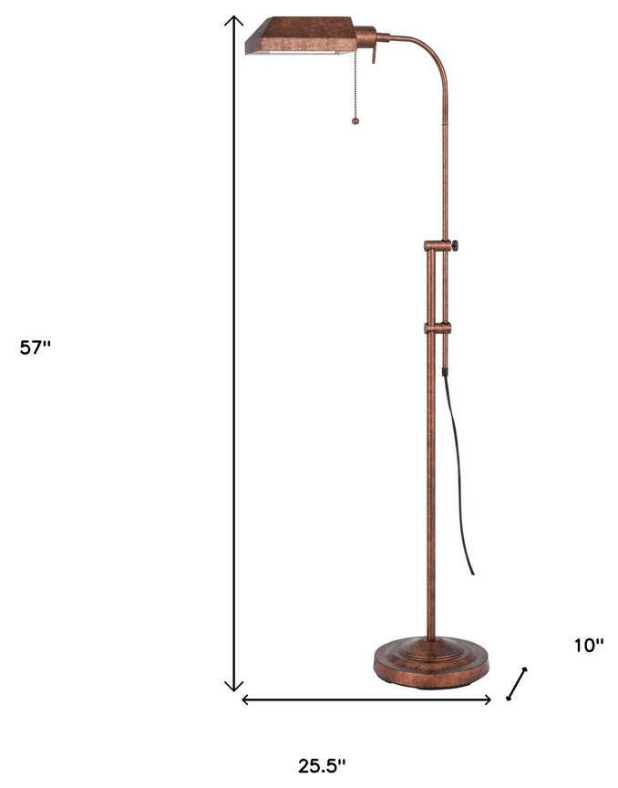 57" Rusted Adjustable Traditional Shaped Floor Lamp With Rust Square Shade