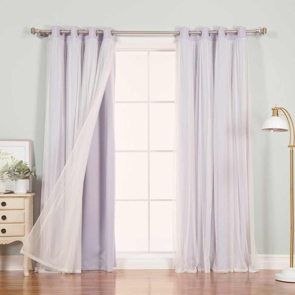 Grommet Blackout Curtains With Tulle Overlay, Lilac, 84"