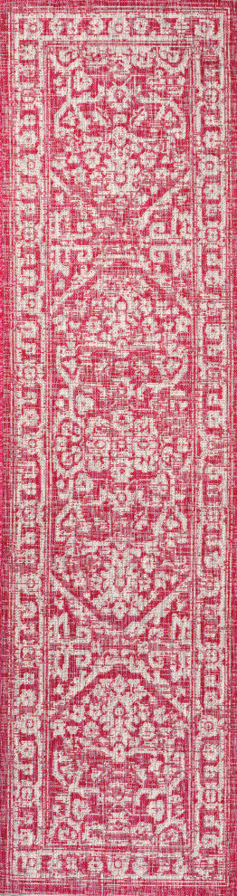 Malta Boho Medallion Textured Weave Indoor/Outdoor, Fuchsia/Light Gray, 2x10