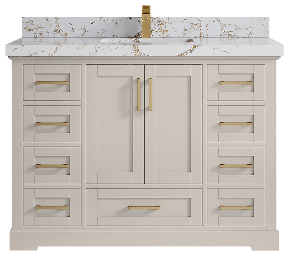 Boston 48" Single Sink Bath Vanity in Fine Grain 2" Viola Gold