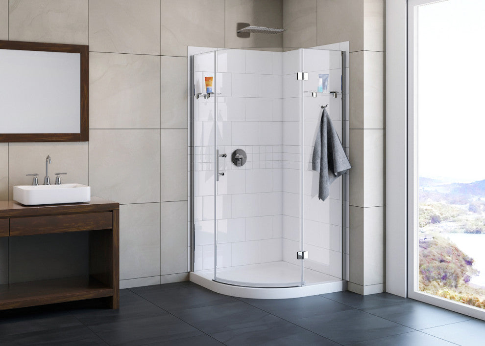 Risco 38" Neo Round Shower with tiled walls