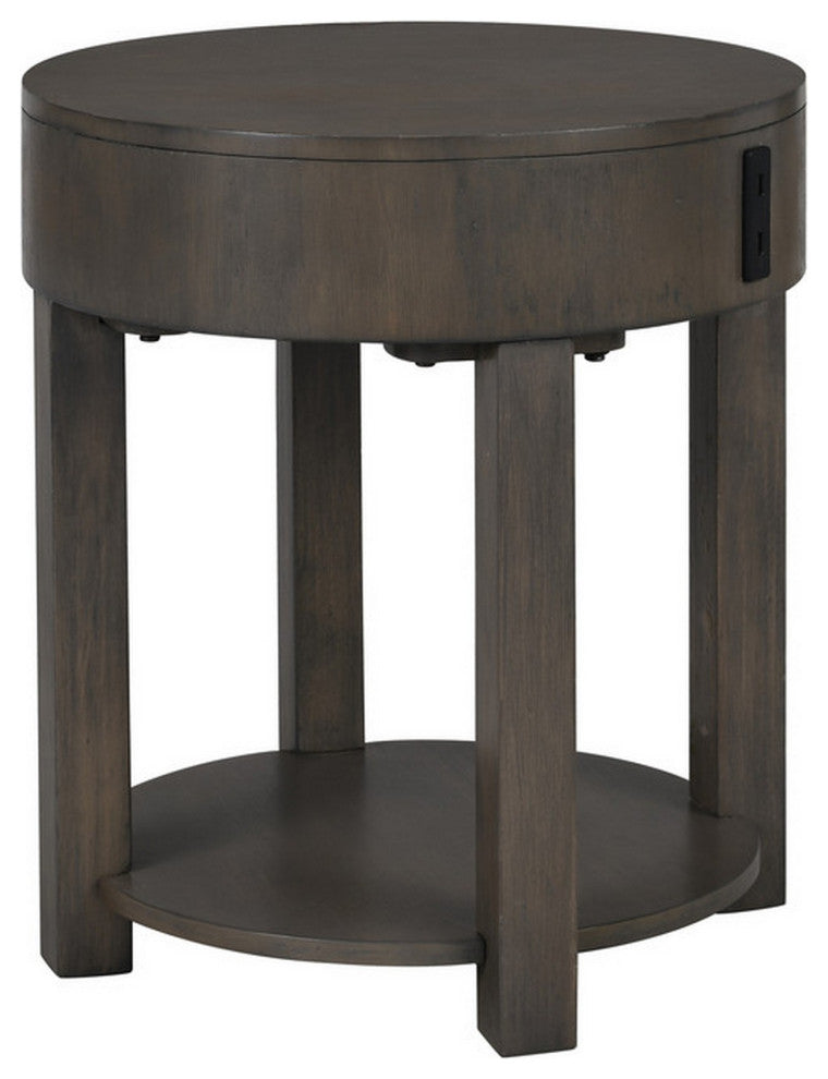 Benzara BM293167 Modern End Table With USB Ports and Shelf, Brown Wood