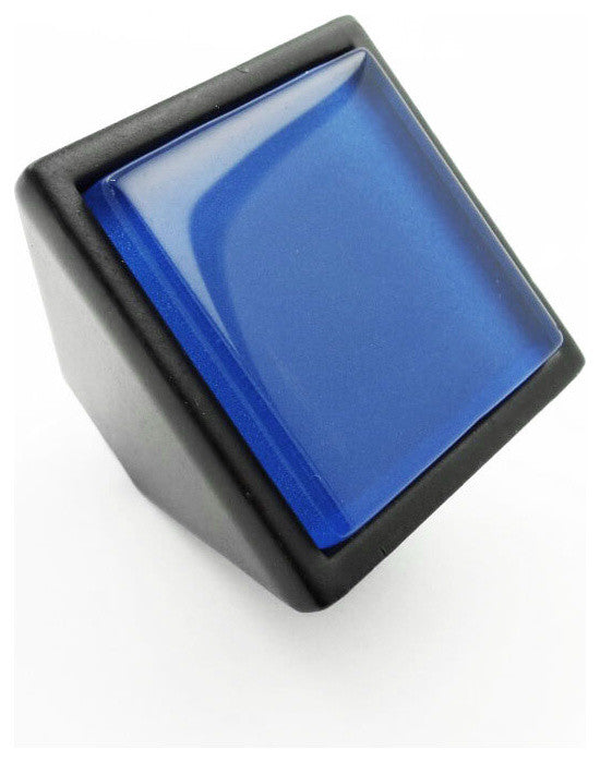 Royal Blue Crystal Glass Black Metal Square Frustum Knob