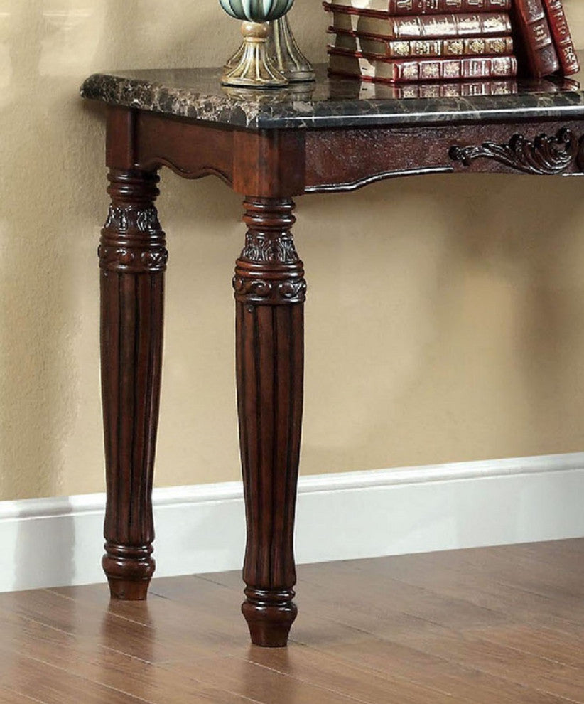 Faux Marble Sofa Table, Espresso and Black