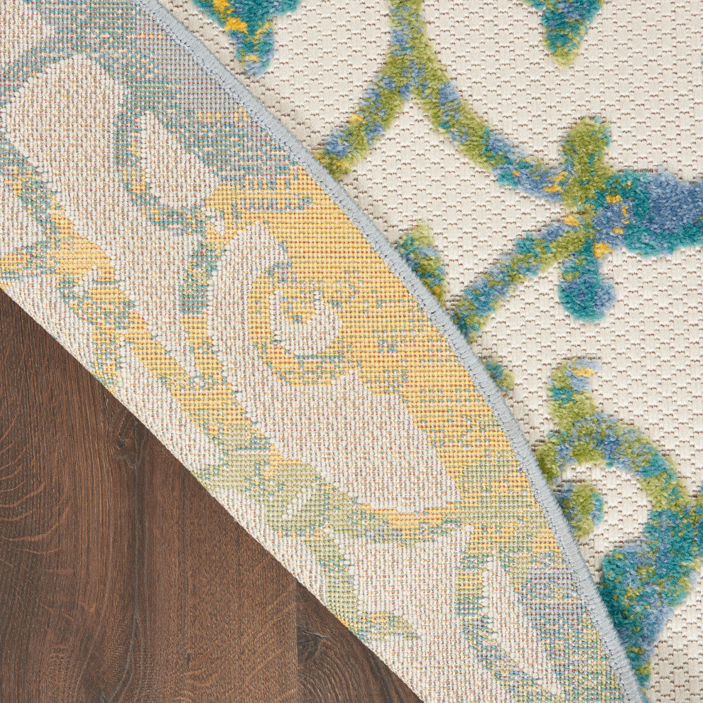Nourison Aloha 4' x Round Ivory Blue Contemporary Area Rug