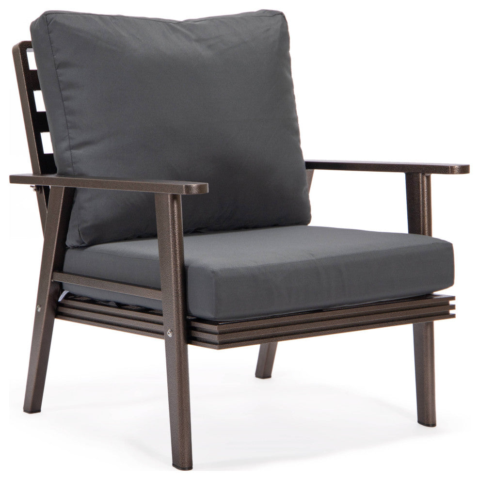 LeisureMod Walbrooke 3-Piece Patio Set With Brown Aluminum Frame and Cushions, Charcoal