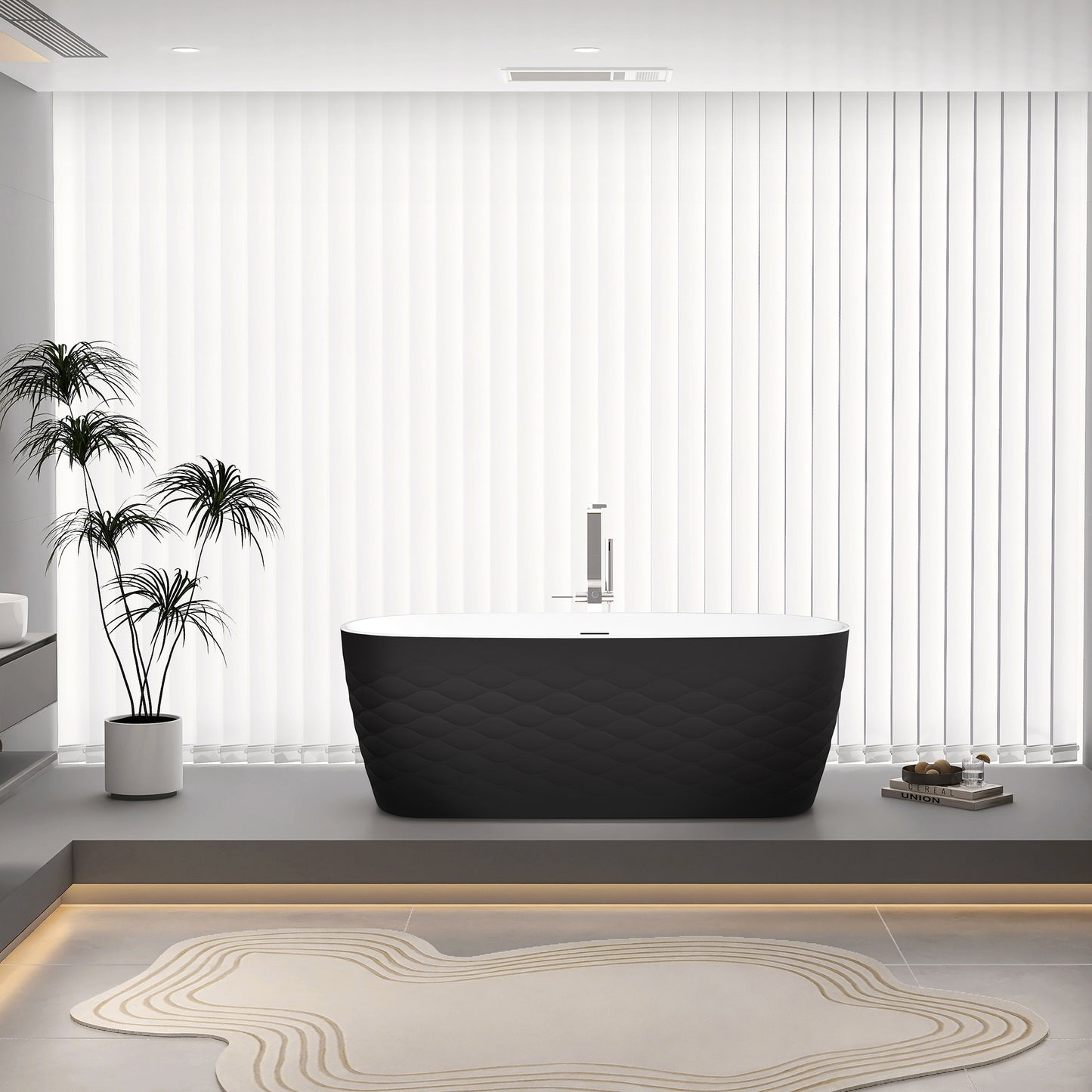 London Freestanding Acrylic Soaking Bathtub, Black, 66.9"l X 31.5"w