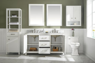 60" Double Sink Vanity Cabinet, Carrara White Top, White