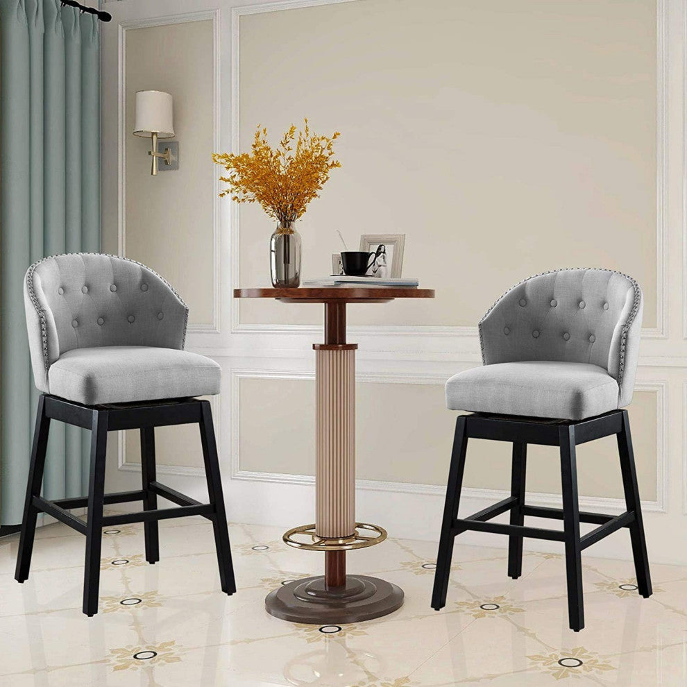 Button Tufted Arm Dining Room Accent Chairs, Set of 2, Gray