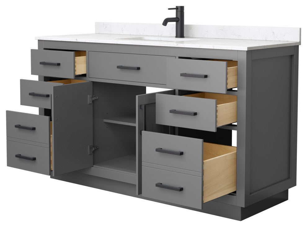 Beckett TK 60" Dark Gray Single Vanity, Cultured Top, Black Trim